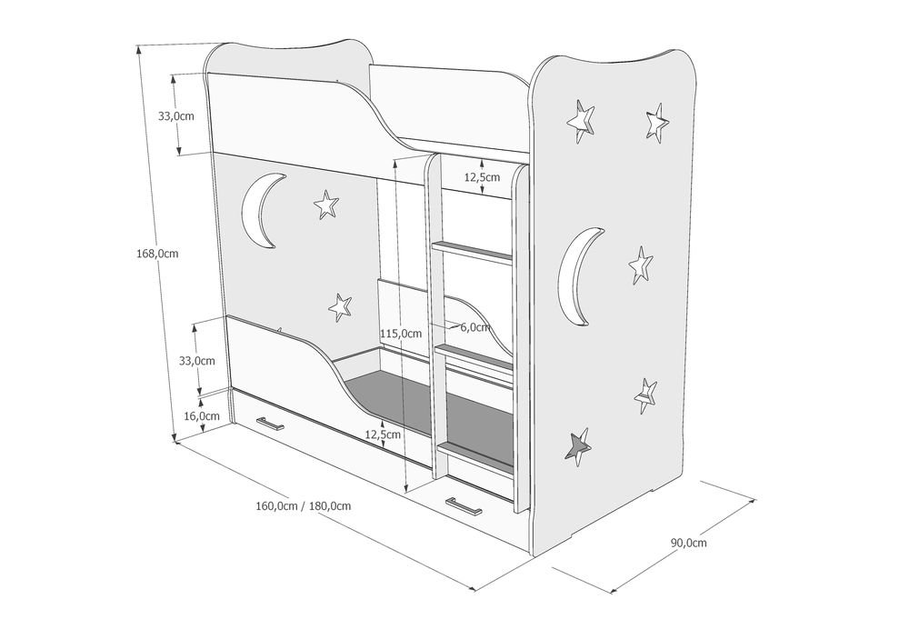 Just Baby Παιδική Κουκέτα Moon II Με Συρτάρι 80×180 Λευκό Just Baby Παιδική Κουκέτα Moon II Με Συρτάρι 80×180 Λευκό