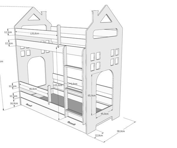Just Baby Παιδική Κουκέτα Castle Με Συρτάρι 80×180 Mocca