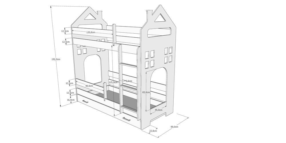Just Baby Παιδική Κουκέτα Castle Με Συρτάρι 80×180 Φυσικό Just Baby Παιδική Κουκέτα Castle Με Συρτάρι 80×180 Φυσικό